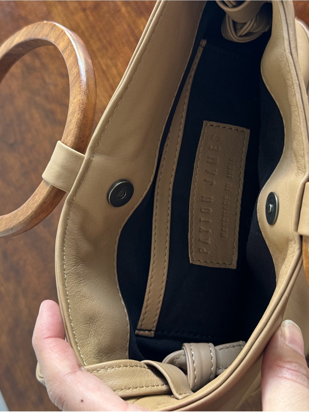 Anthropologie Payton James Wood Bucket Tote - Picture 4 of 6